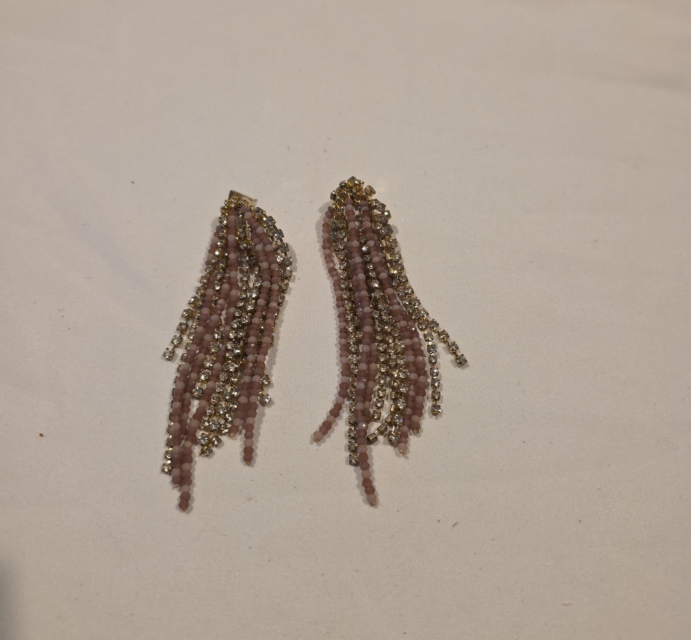 Source Unknown Pink and Gold Beaded Fringe Earrings